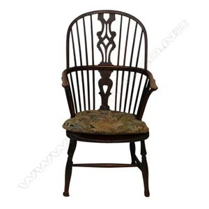 A 19th century elm stick-back Windsor armchair, shaped seat,&hellip;