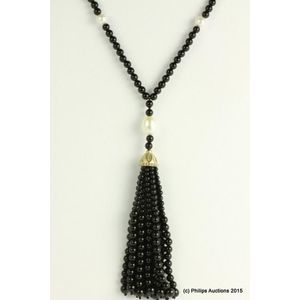 An onyx and pearl Tiffany & Co tassel necklace, sterling silver,…