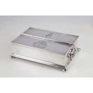 George V sterling silver cigar box oblong two handled shape…