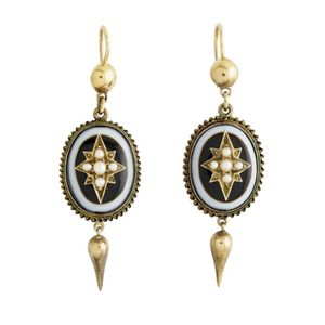 Multicolor - Golden Plated Seep Pearl & Onyx Natural Stone Earrings main image 1