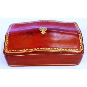 Vintage red leather Italian jewellery box, with gilt and…
