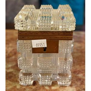 Antique French glass jewellery box, 11 cm high approx