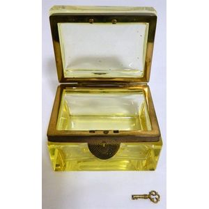 A West German crystal jewel box with original key and coppered…
