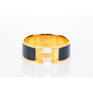 Hermes Narrow Clic H Bracelet (Teal/Yellow Gold Plated) - GM