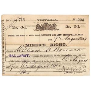 Miner's Right: 2/6 Miner's Rights from Ballarat (6), dated…