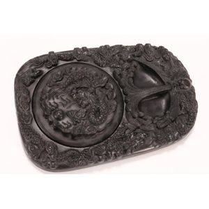 Dragon and Goldfish Decorated Chinese Lidded Ink Stone - 10 cm - Zother ...