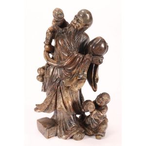 Chinese carved soapstone figure group, depicting Shou Lao,&hellip;