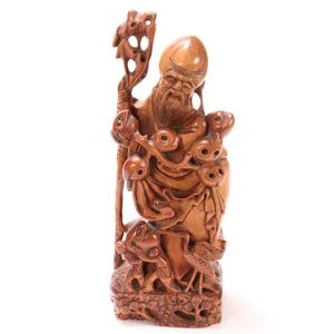 Chinese carved wooden figure, depicting Shou Lao with peach&hellip;
