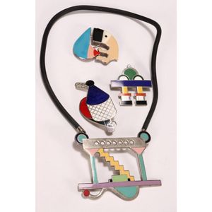 Designer modernist brooches and necklace, comprising A cme&hellip;