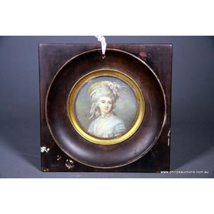 An antique ivory portrait miniature, 18th century, French,…