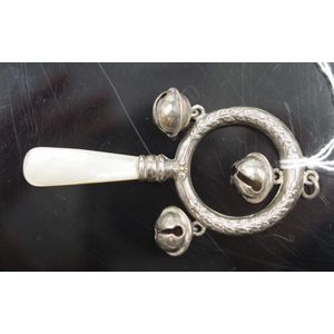 Sterling silver & mother of pearl baby rattle hallmarked…
