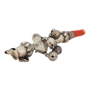 A George III silver and coral baby's rattle, of typical form…
