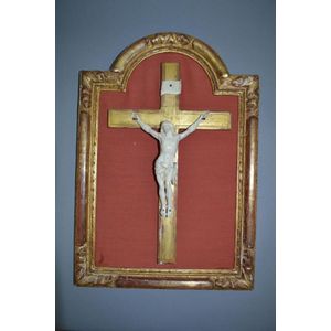 Antique French ivory Jesus Christ on gilt gesso crucifix,…