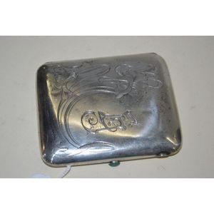 Russian silver engraved cigarette case with semi precious stone…