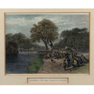 Two antique hand coloured engravings: I.) Diggers on the Road…