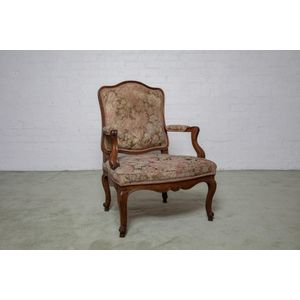 Louis XV style French arm chair with hoof foot in fruit wood.