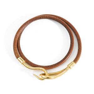 Hermès Double Tour Jumbo Hook Brown Leather Bracelet