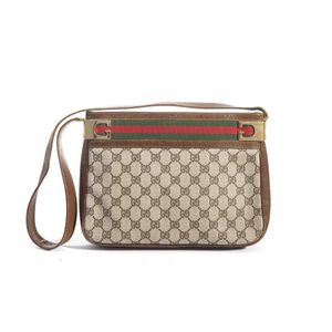 GUCCI MONOGRAM PHONE/CIGARETTE HOLDER, dark leather trims and flap snap  closure with iconic GG logo, fabric lining, 19cm x 12cm and a similar card  holder. (2)
