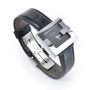 Gucci Stainless Steel and Black Patent Leather Watch Bracelet gucci 129.5 Ladies Watch Patent Leather Black Steel Watch  main image 4
