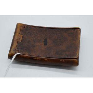 19th century burr walnut snuff box with tortoise interior