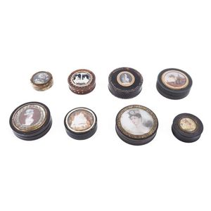 A collection of inset snuff boxes, 18th century and later, each…