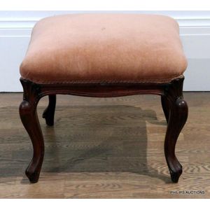 Antique 19 C French Provincial Ottoman Low Foot Stool - Leather