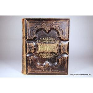 An antique leather bound gilt edged holy bible, 1873, brown's…