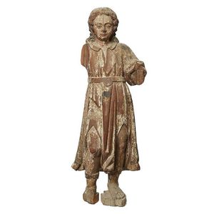 A Spanish Colonial carving of a Saint, polychrome decorated,…