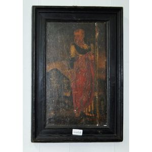 Early Spanish altar panel St Peter. Holding keys, landscape…