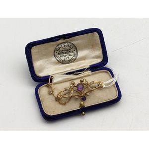 Antique amethyst and seed pearl brooch, 15ct Victorian brooch ...