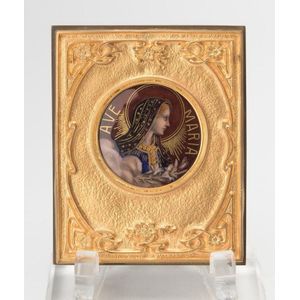 A French Limoges Art Nouveau enamel circular panel of the…
