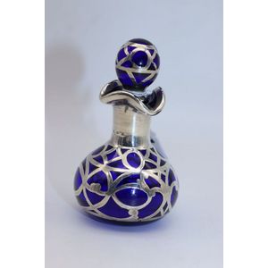 Bristol blue glass scent bottle, with sterling silver overlay&hellip;