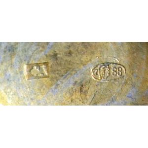 A Russian 88 silver and enamel box, marked Faberge (AF).…