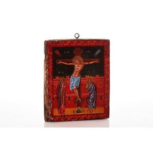Icon, the crucifixion, with Mary and a Saint, 19th century, in…