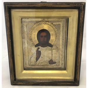 19th century Russian icon and oklad, of rectangular form,…