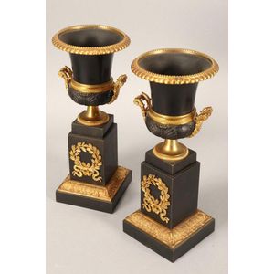 Pair of 19th century classical style pedestal urns in painted…