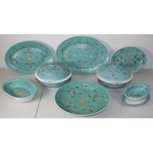 Chinese famille rose platters, bowls and tureens with turquoise…