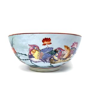A Chinese famille rose Fishbowl, 20th century, depicting bird,…