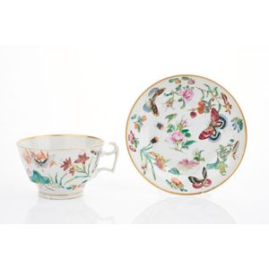 A butterfly decorated tea-cup and saucer, Chinese 19th century,…