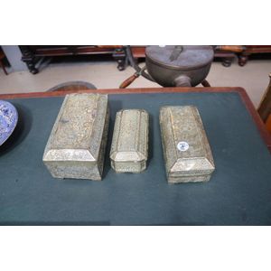 Three antique Borneo brass tobacco boxes