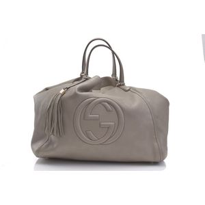 Gucci White/Grey Lizard Embossed Leather Medium Soho Tote Bag