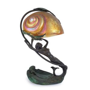 Gustav Gurschner designed mermaid lamp, cast bronze with…