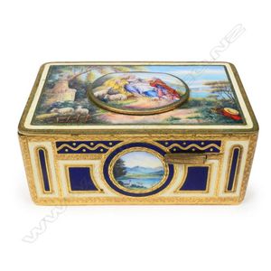 A rare German gilt-metal and enamelled singing-bird box…