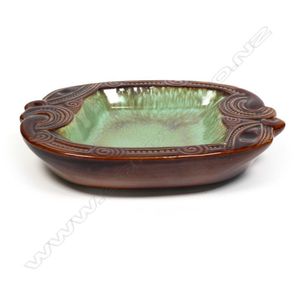 A Crown Lynn Wharetana Maori Art Pottery 'Koruru' small dish,&hellip;