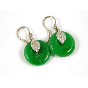 Sterling Silver Jade Earrings with Leaf Highlights - Earrings - Jewellery