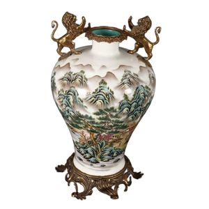 Chinese famille rose and gilt brass mounted porcelain vase, the&hellip;