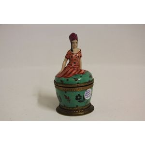 A French porcelain maiden figured inkwell with fine ormolu…