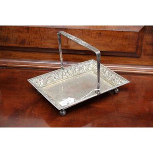 Antique silver plate swing handle cake basket, 26 cm wide