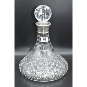 Quality cut crystal ships decanter with sterling silver collar,…