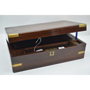 Victorian mahogany brass bound campaign writing box with velvet…